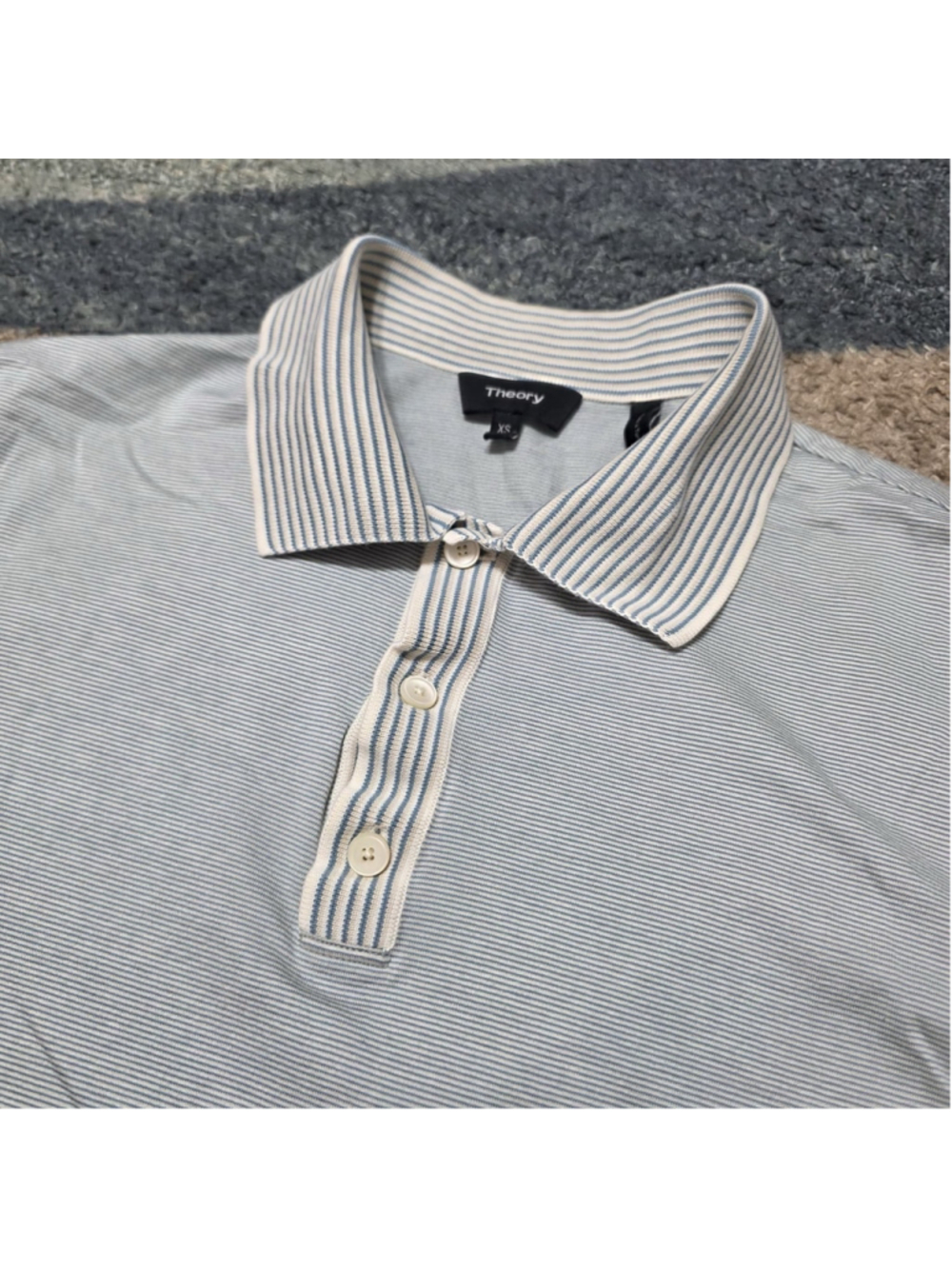 Theory Men’s Striped Polo Shirt Blue White Short Sleeve Size XS